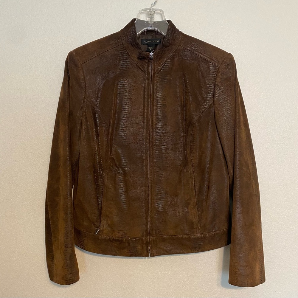 Vintage Valerie Stevens Rich Brown 100% Leather Jacket Size M EUC